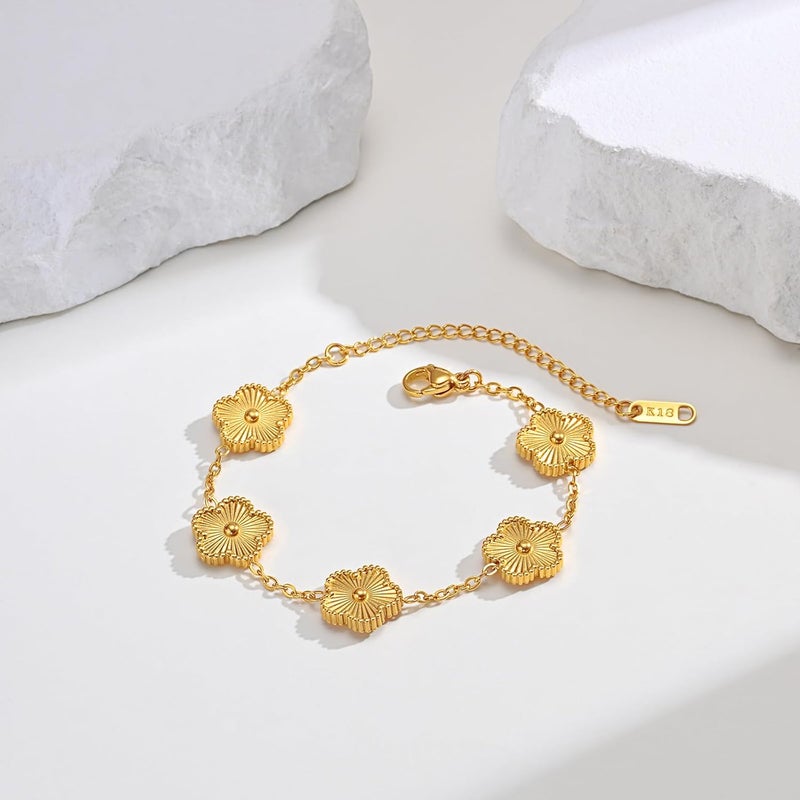 MPRAINBOW Women Gold Bracelets Jewelry Set - 18K Gold Plated Floral Bracelets,Stainless Steel Charm Bracelet Non-Tarnish,Adjustable lucky Chain Set Trendy Gift,Christmas Valentines Birthday Gifts for Girlfriend - Image 4